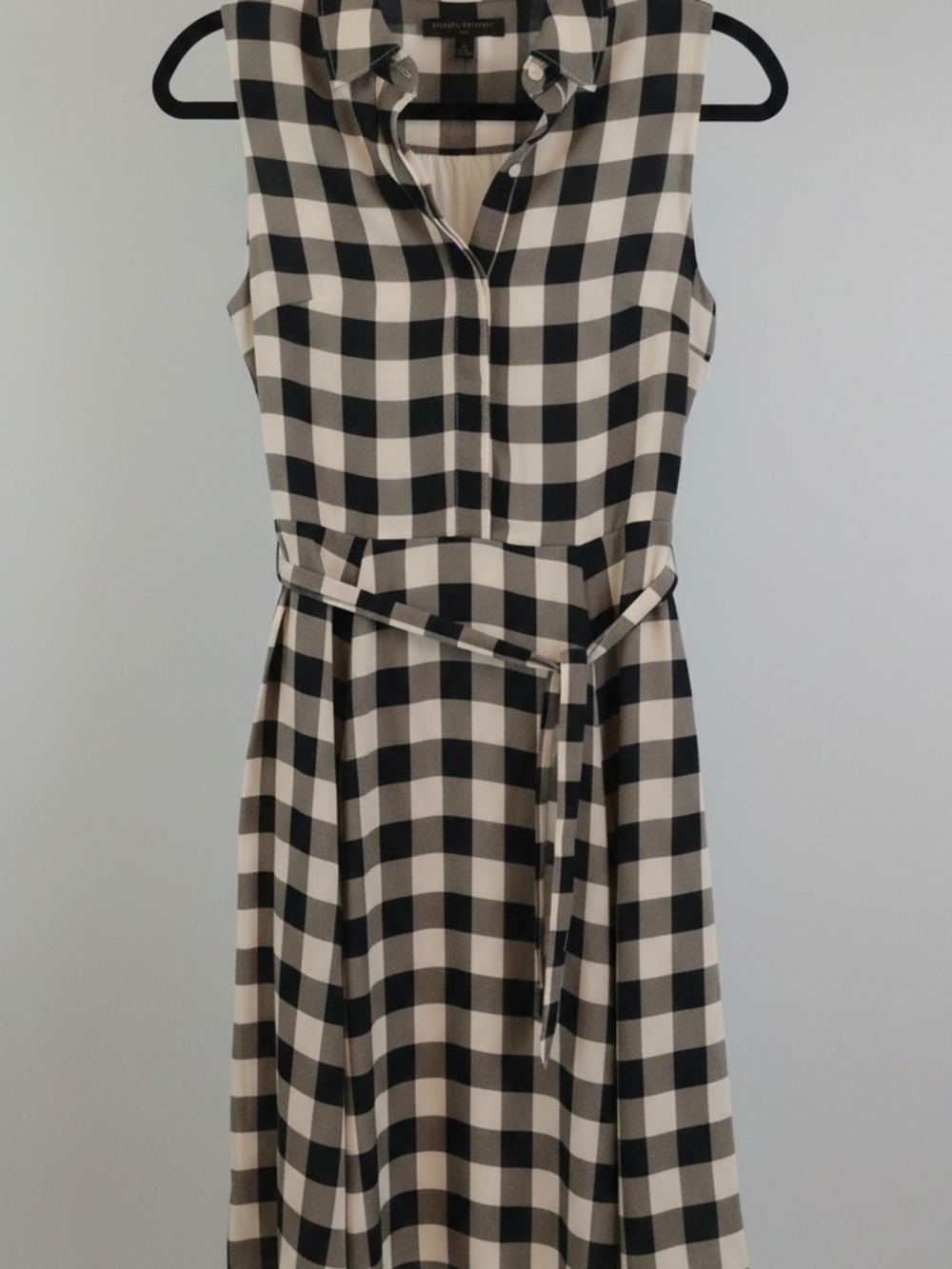Banana Republic Black and Cream Gingham Sleeveless Shirt Dress SZ 0